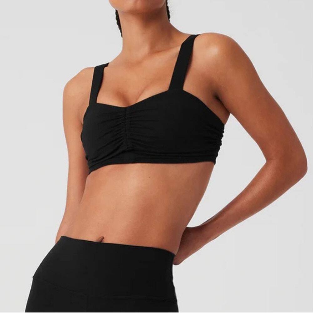 ALO Yoga Black Ruched Square-Neck Sports Bra